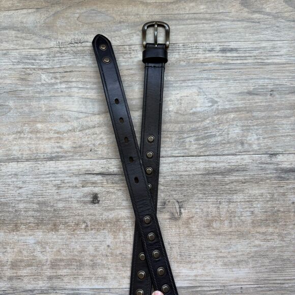 Genuine Leather Studded Belt Black Dark Brown Size 32 Y2K Punk Grunge Vintage main image 6